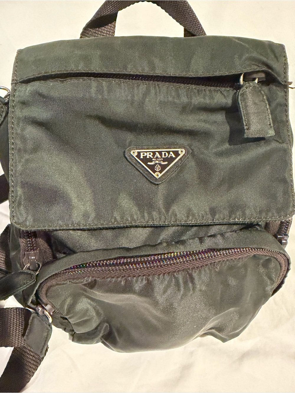 Prada Dark Green Nylon Mini Backpack Crossbody